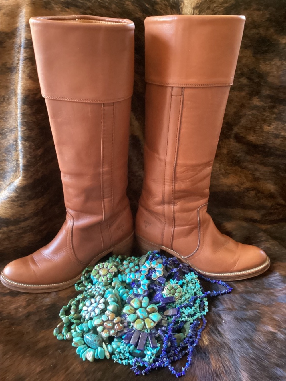 Beautiful Rare Vintage Frye Campus Fold Over Reddish Brown Tall Leather Boots🌺 - Picture 3 of 15
